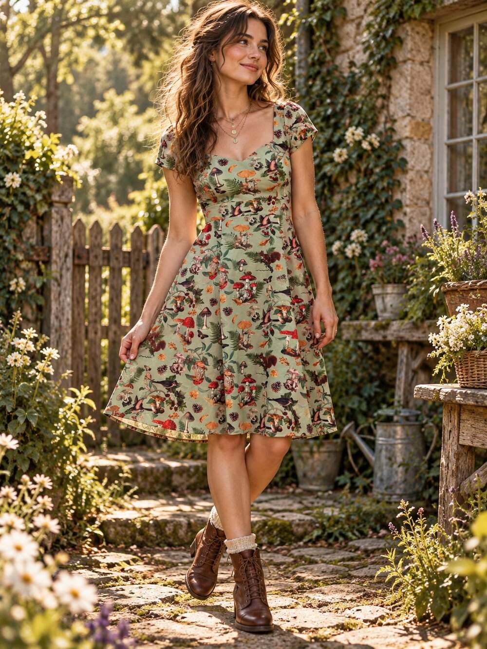 Dolly and Dotty Mushroom Woodland Print Swing Dress USA Size 8 whimsigoth, boho